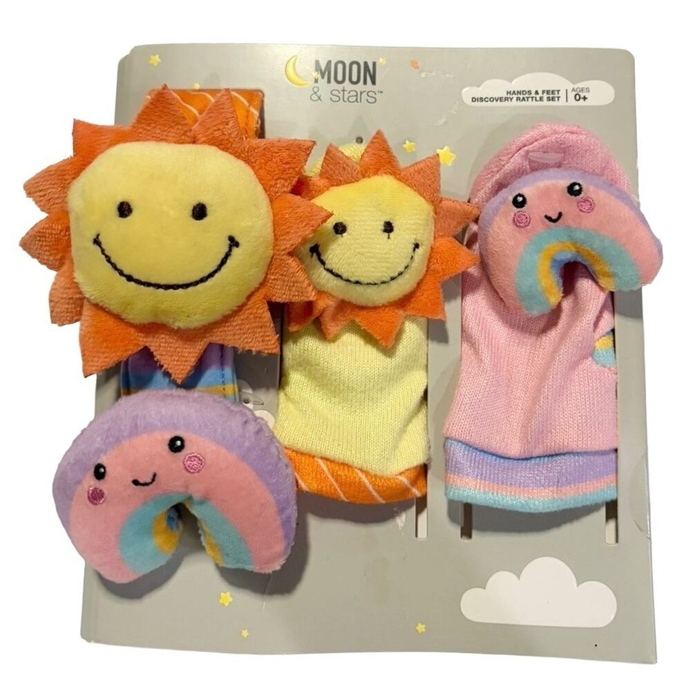 Moon & Stars Baby Hands & Feet Discovery Rattle Set Sun Rainbow Socks Ages 0+